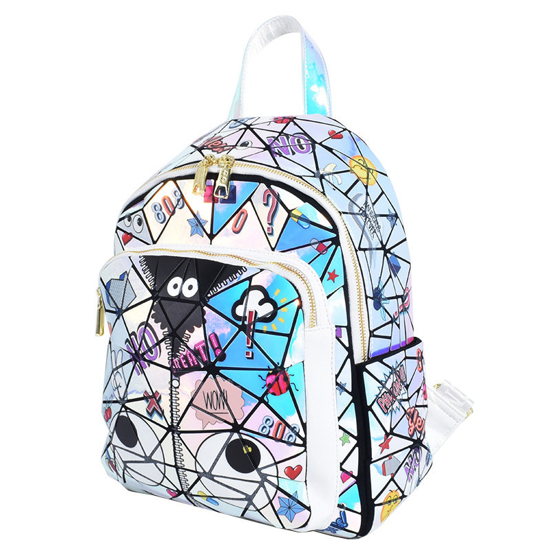 Diseño francés, nueva mochila cuadrada acolchada con láser, bolso escolar, bolsa de almacenamiento de viaje con cremallera 2394 #