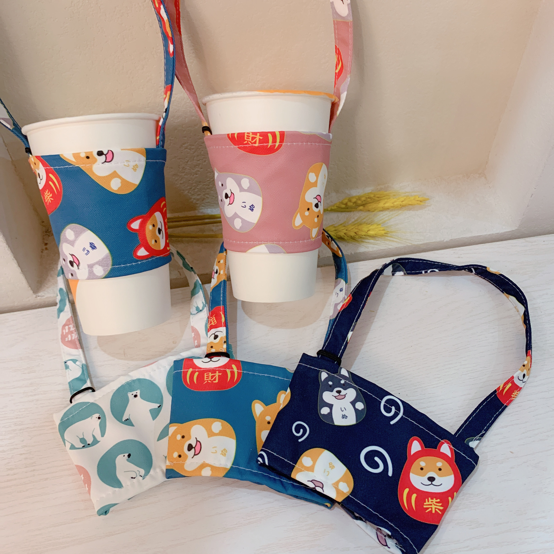 Simple dibujos animados bebida taza bolso taza cubierta mano taza cubierta lienzo leche té bolsa portátil media taza pequeña bolsa