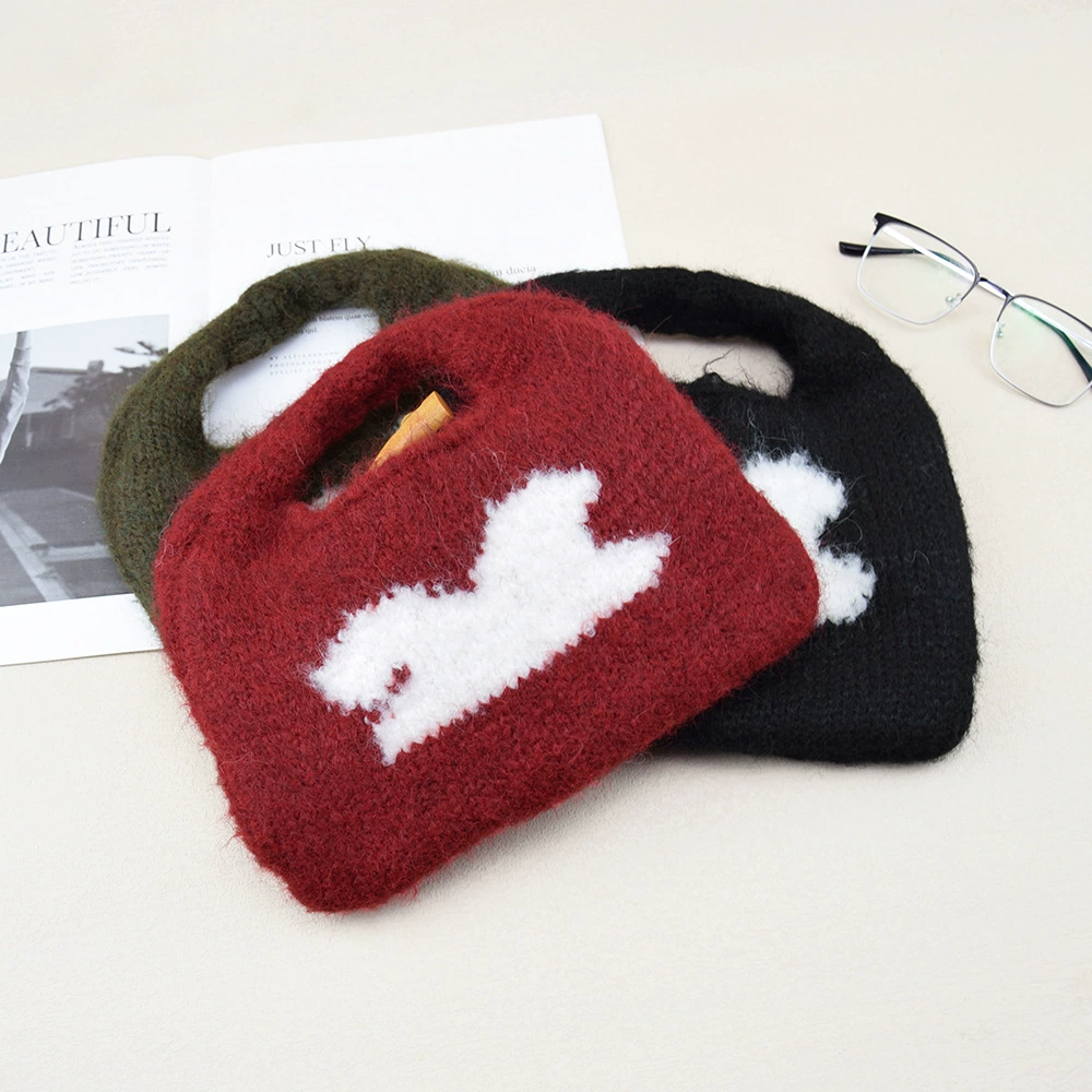 Трансграничная трикотажная сумка Рог пряжка Ручная сумка Дилеммовая сумка Сумка Праздничная атмосфера Кролик жаккардовая сумка