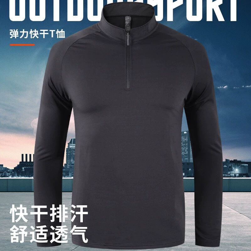 2023 новый весенне-осенний высококачественный мужской топ с короткой молнией, Мужская дышащая одежда для фитнеса, футболка с длинным рукавом для мужчин