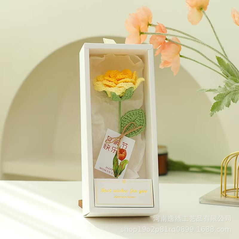高級ギフトボックス入り毛糸の花完成品、ひまわり、バラ、チューリップ、手編みの花、造花、越境販売|undefined