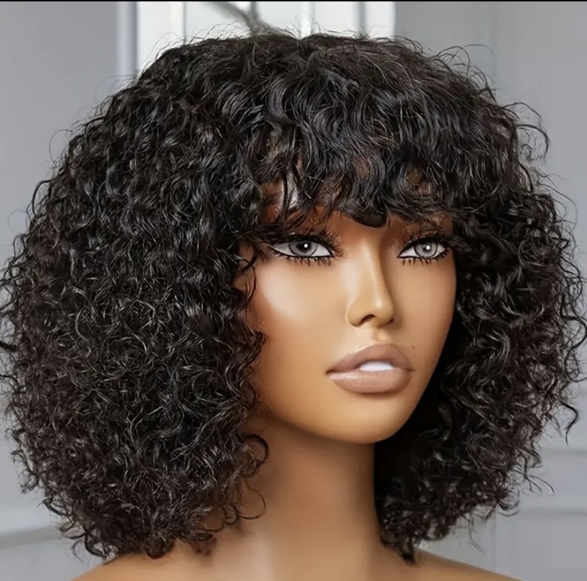 Jerry Curly Short Bob Human Hair Wigs With Bangs Wig Water W