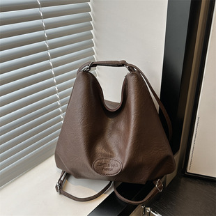 Popular Casual 2024 Retro New Large Capacity Commuting Solid Color Trendy Multi-functional Backpack Shoulder Tote Women's Bag