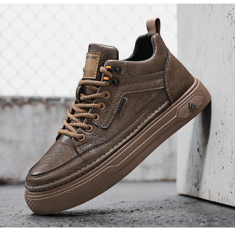 Giày nam cổ trung chống thấm nước chống trơn trượt màu đen, giày thể thao sneaker đa năng đi làm và giải trí, gót 3-5 cm — quần kaki, đen chi tiết 19