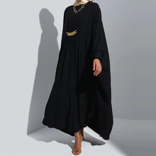 亚马逊独立站欧美跨境女装 中东套头宽松蝙蝠袖长袍长款连衣裙