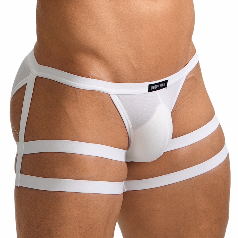 Gtopx Men's Sexy Thin Low-Waist Briefs with Straps, Cross-Border Dropshipping European and American Lace-Up U-Convex Bag Underwear