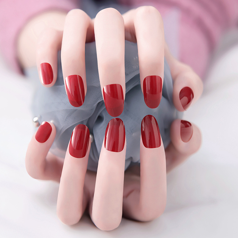纯色中长美甲甲片生活成品假指甲简约办工学生美甲贴美甲工具盒装