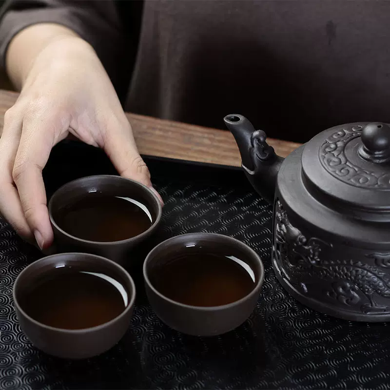紫砂茶壶紫砂大容量大号紫砂壶家用功夫茶具杯套装宜兴朱泥麒麟壶