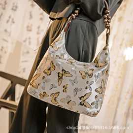 外贸批发原创复古竹节手提包包华丽印花朵高级精致包包