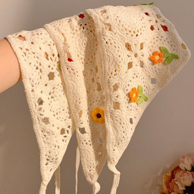 Pañuelo de punto de estilo pastoral beige, bufanda triangular, mujer, Baotou, playa francesa, linda diadema, tocado 2024 nuevo