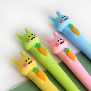 Cute Rabbit Holding Carrot Student Homework Pen Internet Celebrity Appearance Little Girl Stationery Pvc Gel Pen