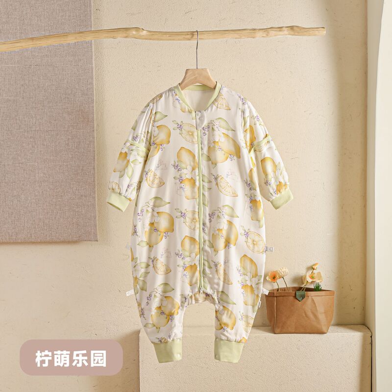 贝安悦A类抗菌50支竹棉纱布婴儿分腿睡袋宝宝睡衣可拆袖爬服四季|undefined