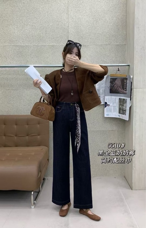 5510秋季新款复古阔腿牛仔裤高腰女小个子窄版九分显瘦直筒奶奶裤|undefined
