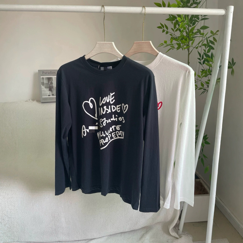 AC Love Letter T 2026 Autumn New Letter Print Long Sleeve T-shirt for Women, Loose Round Neck Versatile Top