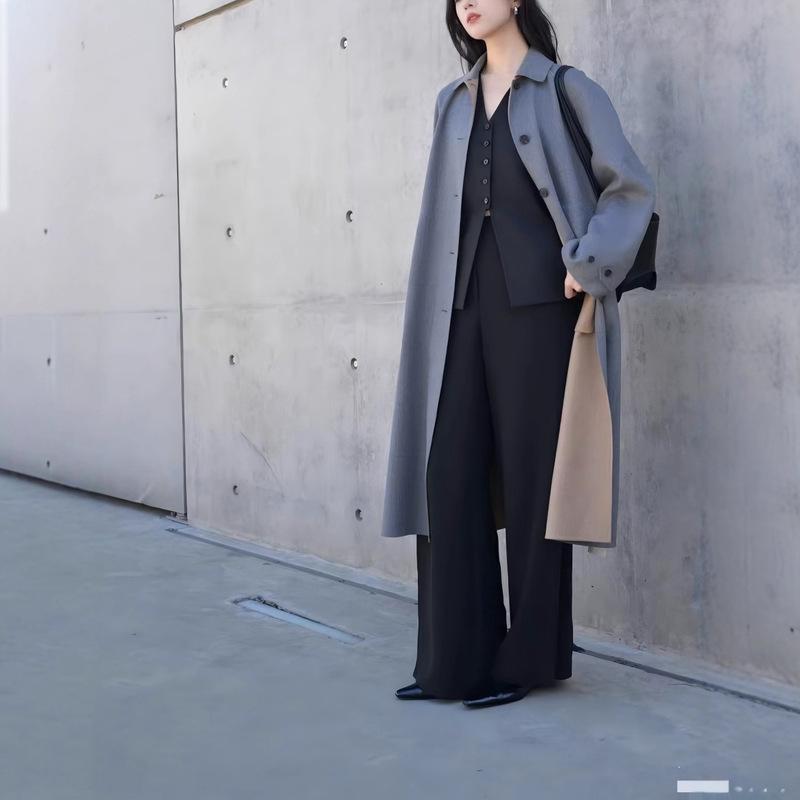 Shenzhen Heyong Style Urban Hunter Trench Coat Fine Wool High-End Gray Long Coat High-End Nanyou Boutique Women's Clothing