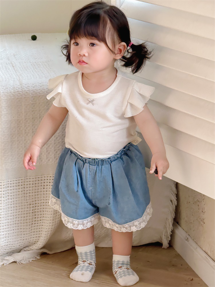 Traje de verano para niñas, traje de salida para bebé delgado, estilo de verano 2024, nuevo producto, camiseta sin mangas para bebé, pantalones cortos, traje de dos piezas