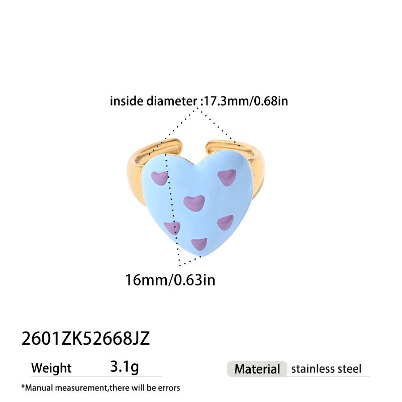 Tina Europa y los Estados Unidos acero inoxidable transfronterizo pintado goteo de aceite esmalte ondulado punto de corazón Y2K venta caliente amor abierto anillo mujer