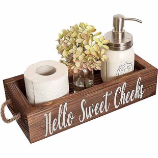 Wooden Decorative Farmhouse Rustic Fun Home Decorative Box with Hemp Rope Storage Box for Living Room Bathroom