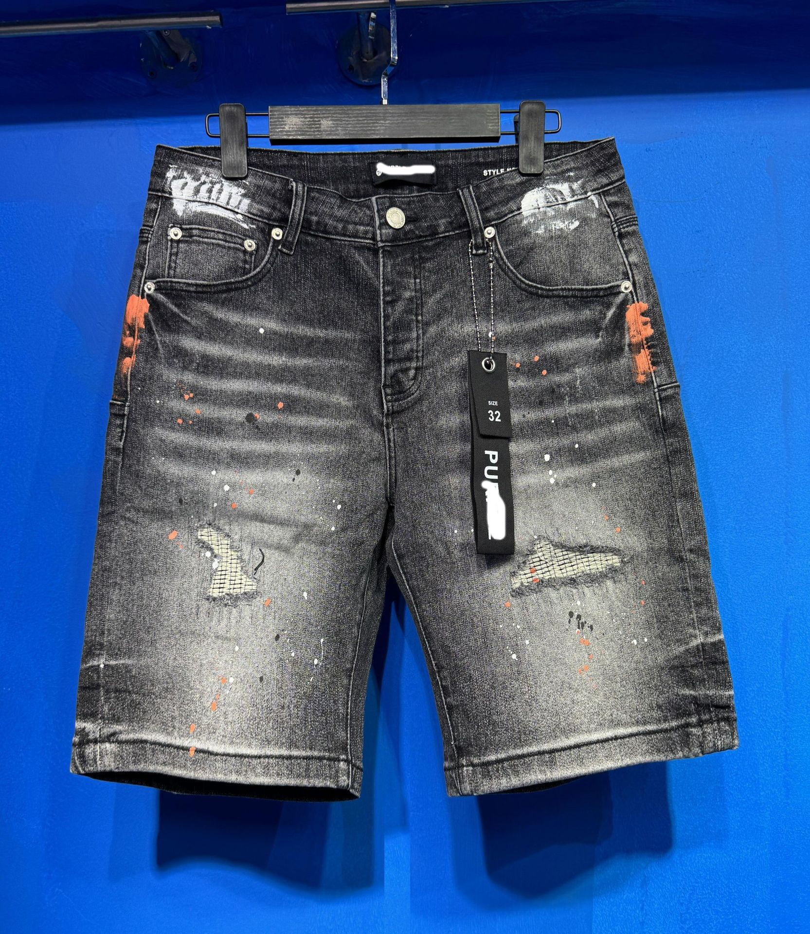 Marca de moda transfronteriza JB purple verano rectas vaqueros lavados de agua para hacer viejos agujeros vaqueros de hombre pantalones cortos de caño purple