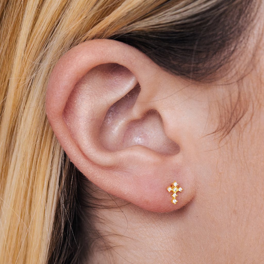 Ear Studs Classification 1 Pair 925 Sterling Silver Zircon 925 Sterling Silver Earrings Cross Ear Studs