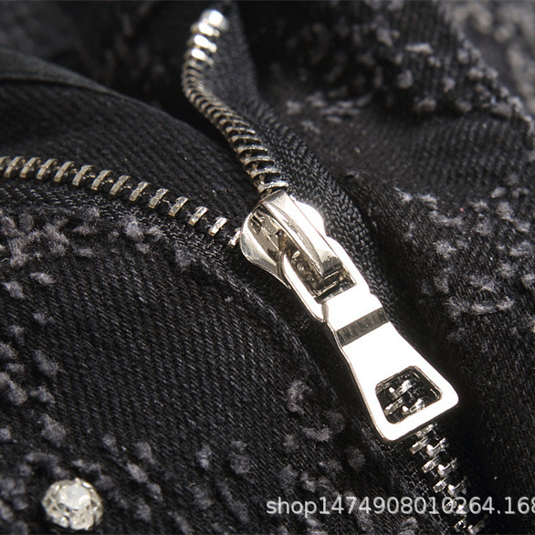 Foreign Trade Style Punk Black Slim Stretch Orange Embroidered Teenager Trumpet Men's Jeans Trendy 3900