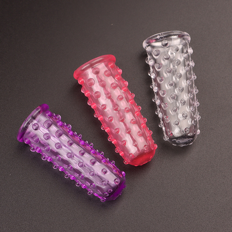 Textured TPE Finger Sleeves for Adults, Wolf Tooth Studded Design, Purple Single Pack — detail image 15
