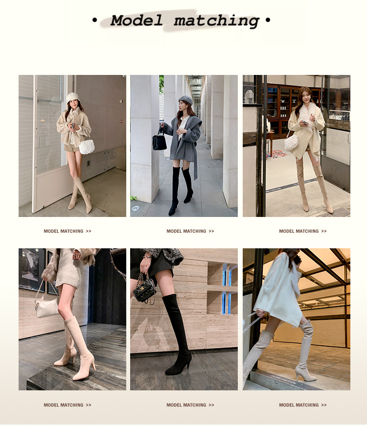 Boot nữ cổ cao trên gối mũi nhọn gót cao 9 cm chất da lộn co giãn — Lớp lót nhung tiêu chuẩn màu đen trên đầu gối, Lớp lót nhung lớn màu mơ trên đầu gối, Giày bốt cao cấp lót nhung tiêu chuẩn màu mơ, Lớp lót nhung đen trên đầu gối chi tiết 7