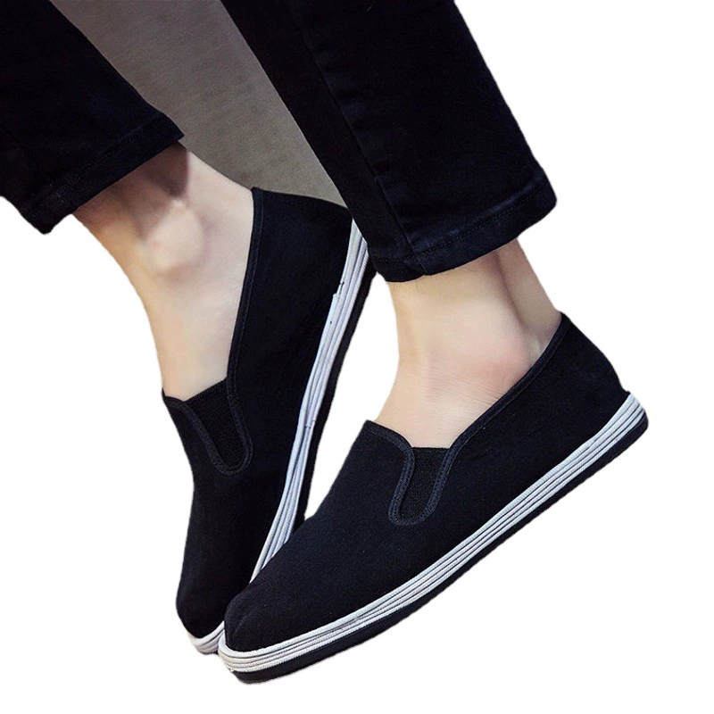 Мужские тканевые туфли на шиновой подошве, старые пекинские туфли из черной ткани, мужские тканевые туфли ручной работы с тысячислойной подошвой, нескользящая износостойкая рабочая тканевая обувь на плоской подошве