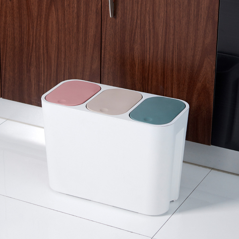 Three-Grid classification trash can household unit wet and dry separation with lid kitchen waste trash can living room retractable trash can