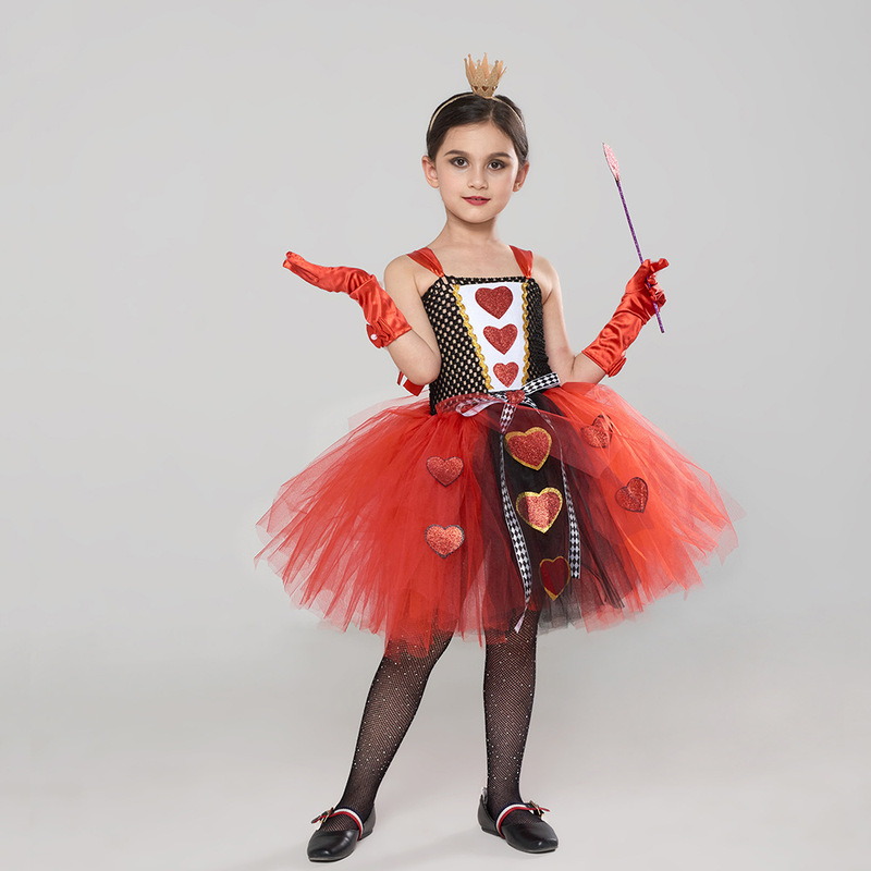 Halloween Red Heart Queen Tutu Skirt Kidsren's Fluffy Princess Dress Girls Role-Playing Cos Costume