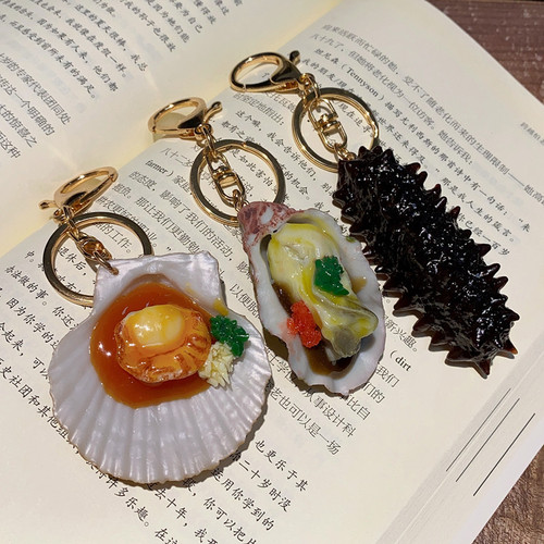 Fun simulation food PVC oysters scallops sea cucumber key ring buckle food bag pendant accessories creative gift
