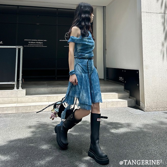 红色靴子~娜札同款高筒雨靴子女靴网红户外防滑防水长筒时装靴子|undefined