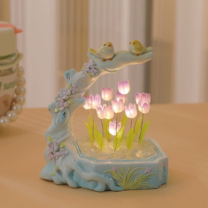 Художественный DIY ручной работы цветок, птица, блюд tulip, атмосфера в спальне у кровати, маленький ночник на столе, подарок на праздник ученицам/возлюбленной