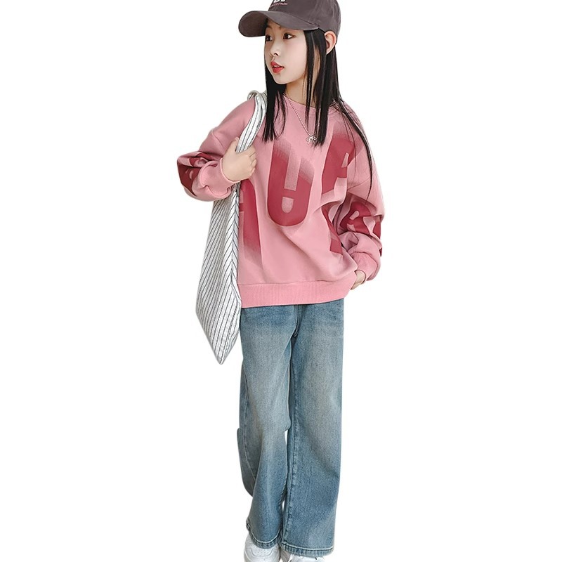 Nuovo top casual coreano per bambini 2024, felpa con cappuccio a maniche lunghe per ragazze di medie dimensioni, abbigliamento outdoor alla moda primaverile e autunnale_voghion.com