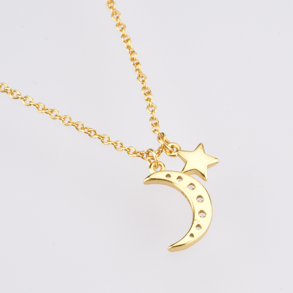 cable chain Chain Type 1 Piece Quantity 925 Sterling Silver Zircon Plating Inlay Star Moon Pendant Necklace