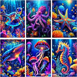 亚马逊跨境新款批发5d钻石画圆钻海洋生物diy手工贴画装饰挂画