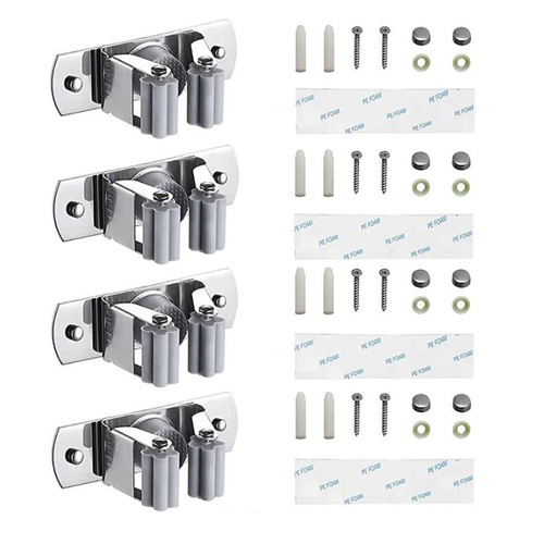 Mop and broom wall-mounted bracket anti-slip stainless steel mop holder broom hook tool storage bag self-adhesive