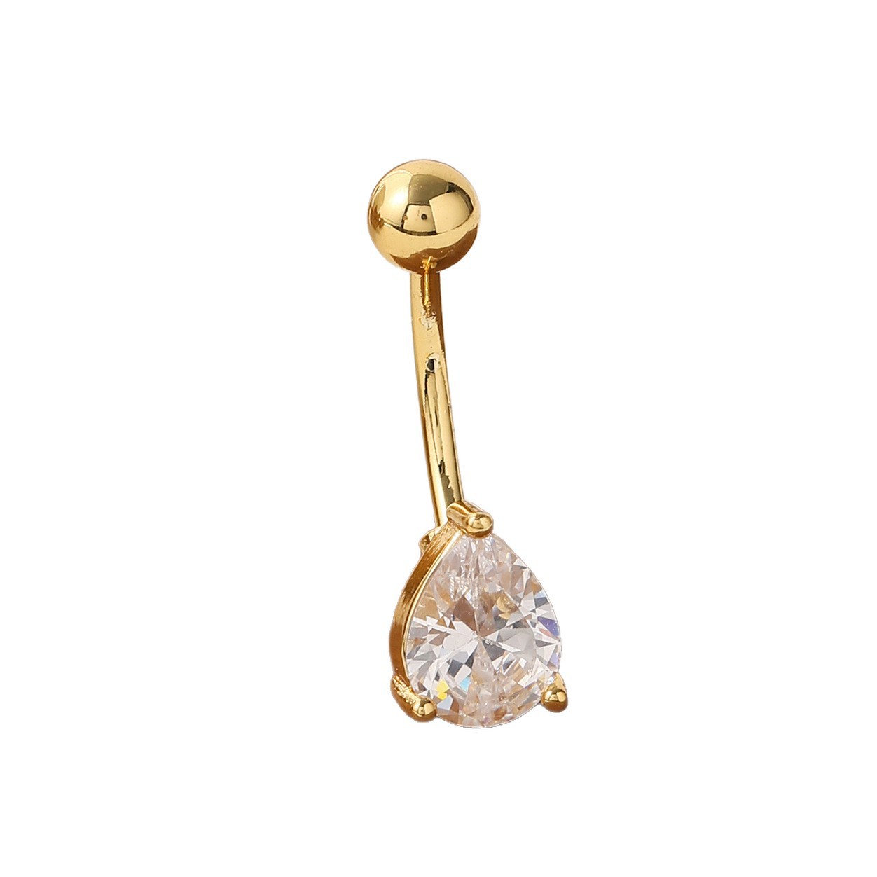 Unique Gold Belly Button Ring With Zirconia Drop Design_voghion.com