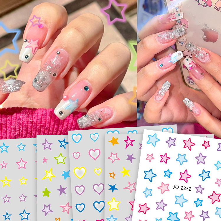 Five-pointed star color stickers little red book New ins style irregular star nail stickers rainbow color love decals Five-pointed star color stickers little red book New ins style irregular star nail stickers rainbow color love decals