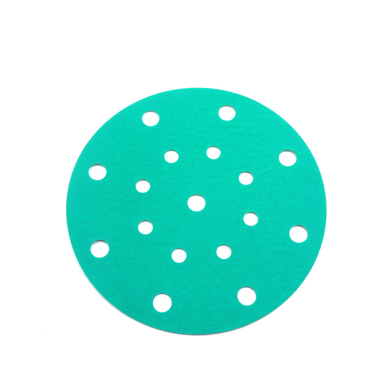 厂家直供6寸17孔砂纸薄膜绿砂150mm圆盘砂纸植绒砂纸汽车干磨砂纸