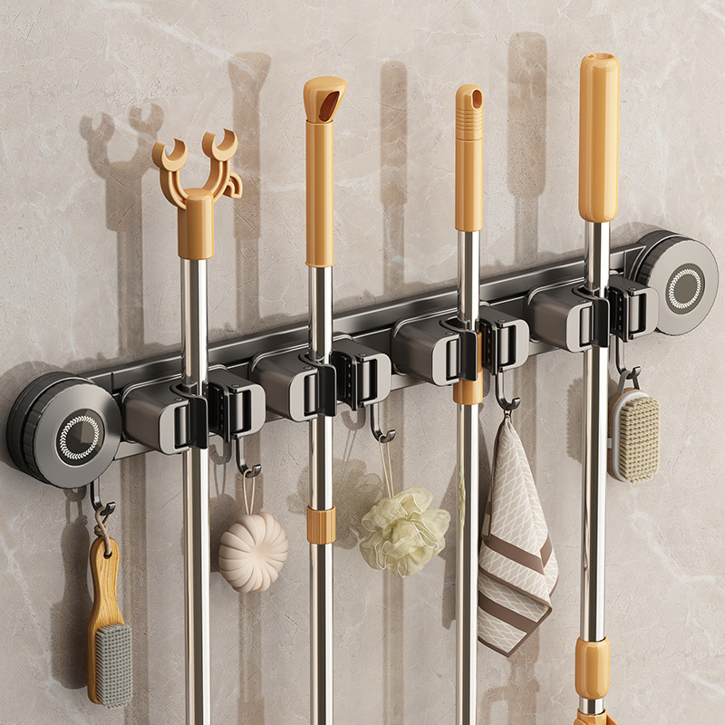 Bathroom suction cup mop wall-mounted holder, no-drill magic tool for bathroom, fixed hook for broom storage and organizer rack Bathroom suction cup mop wall-mounted holder, no-drill magic tool for bathroom, fixed hook for broom storage and organizer rack