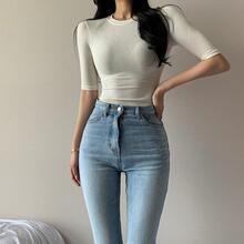 当天发夏韩国代购正品微透中袖T丝绵圆领白色紧身性感薄上衣女