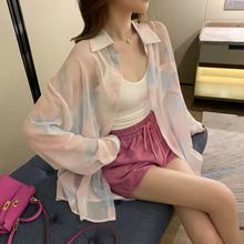 2025夏季韩版宽松扎染雪纺爆款透视宽松休闲防晒衣衬衫外套女