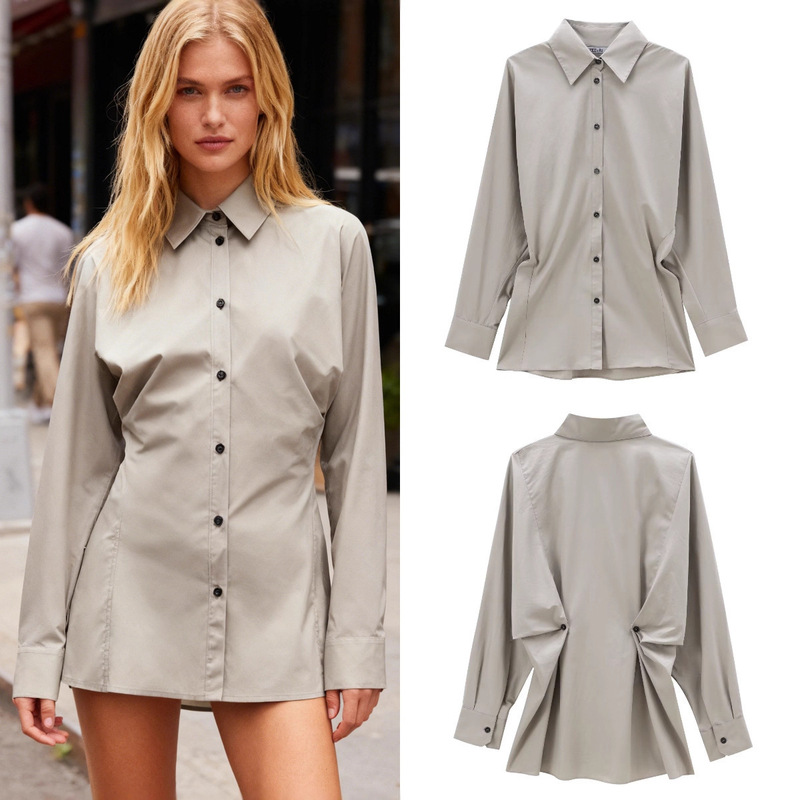 Za Export Cross-Border Spot Wholesale European and American Style Women's Autum Fashion Stylish Waist Cotton Women's Shirts