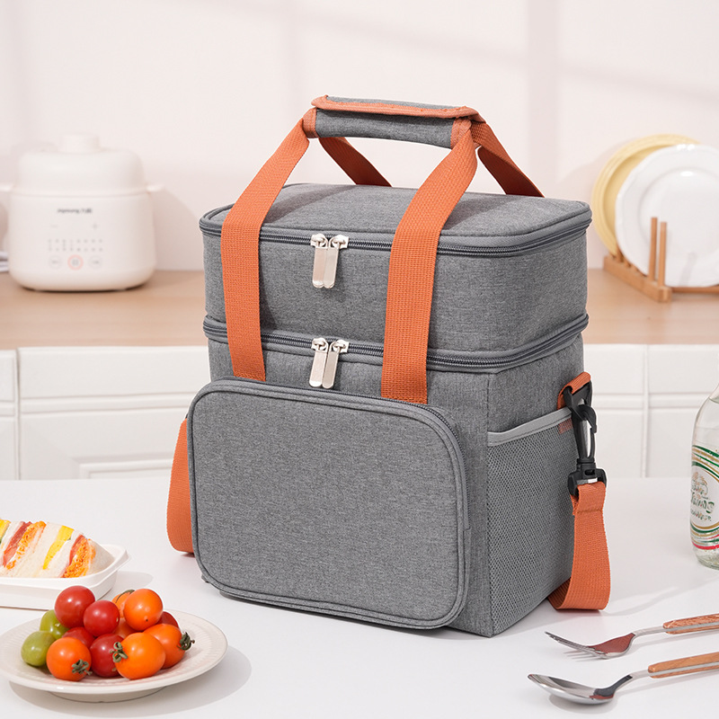 Nueva bolsa aislante portátil de doble capa y gran capacidad Bolsa bento de tela Oxford Bolsa aislante portátil de un solo hombro Bolsa de picnic al aire libre