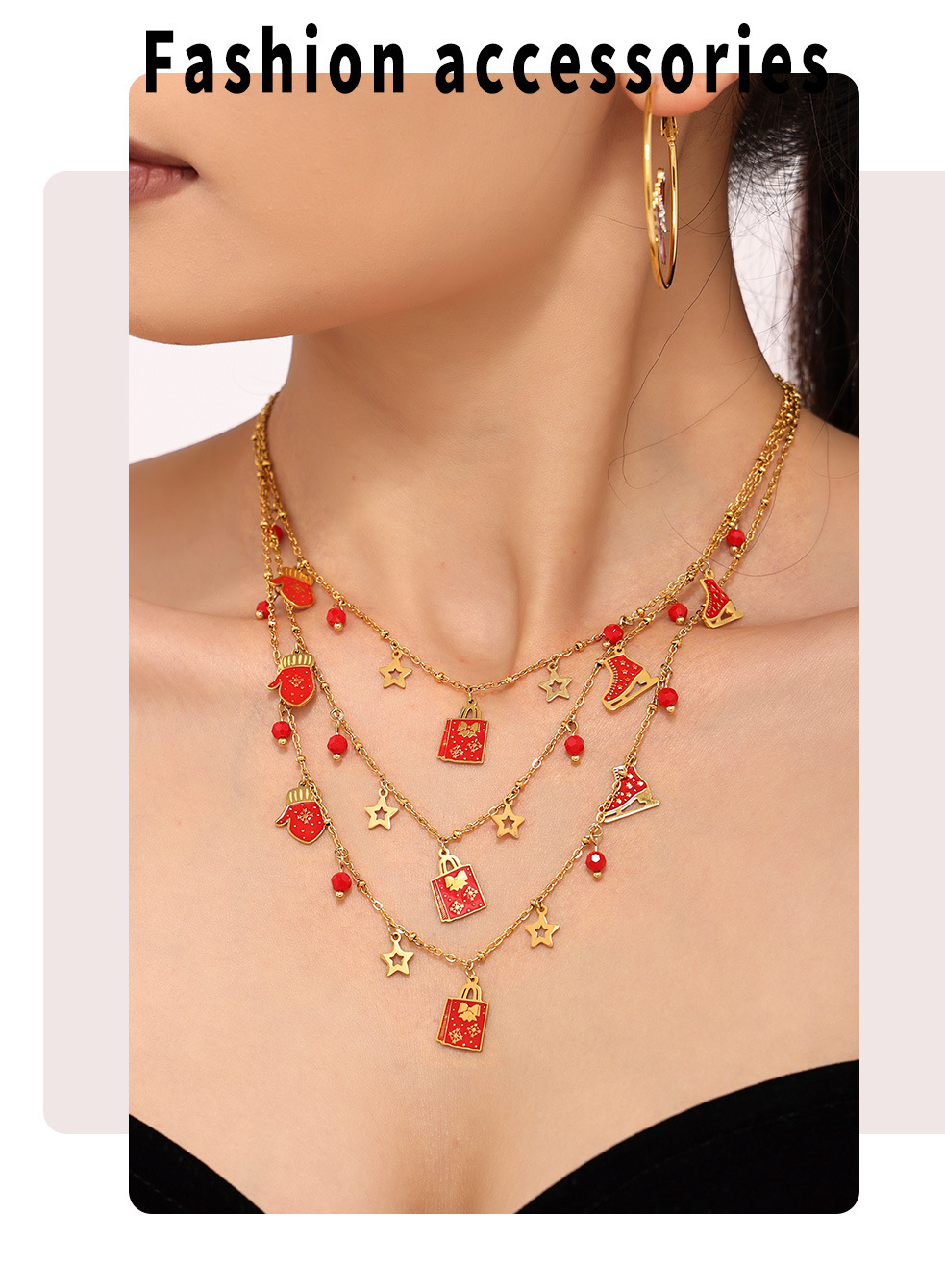 Square Christmas Enamel Pendant Necklace And Bracelet Jewellery Set_voghion.com