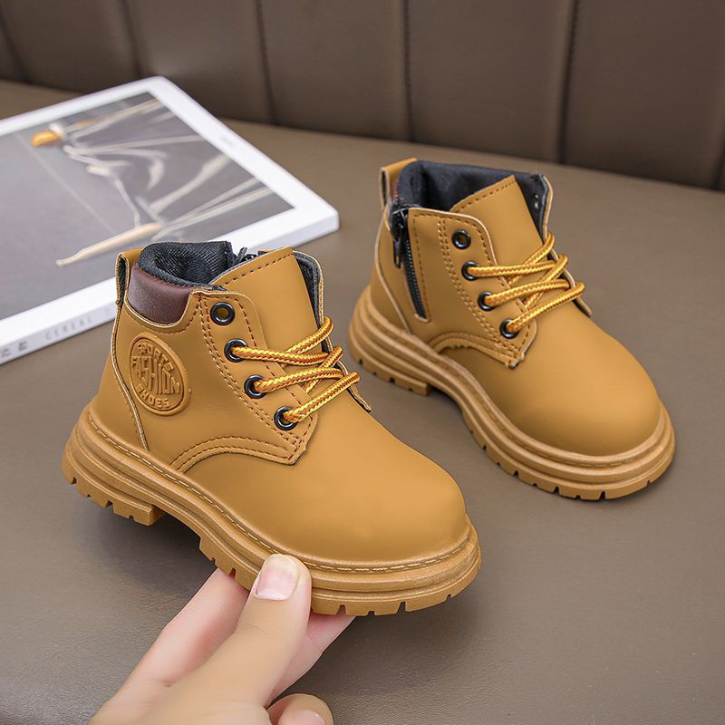 Children's Boots, Boys' Boots, 2025 Autumn and Winter New Cotton Shoes, Girls' Small Yellow Boots, British Style Singles for Small and Medium-Sized Kidsren