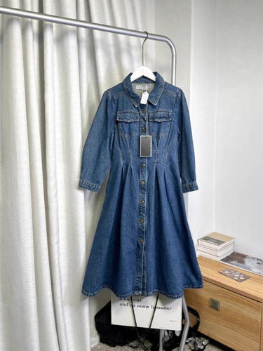 Laixi denim dress, trendy, slimming, loose waist, medium and long retro 7002 long-sleeved, artistic retro