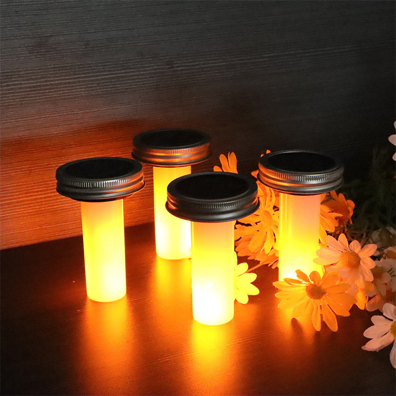 New Solar Mason Jar Light 12Led Flame Light Sun Jar Creative Glass Jar Lid Garden Decorative Light
