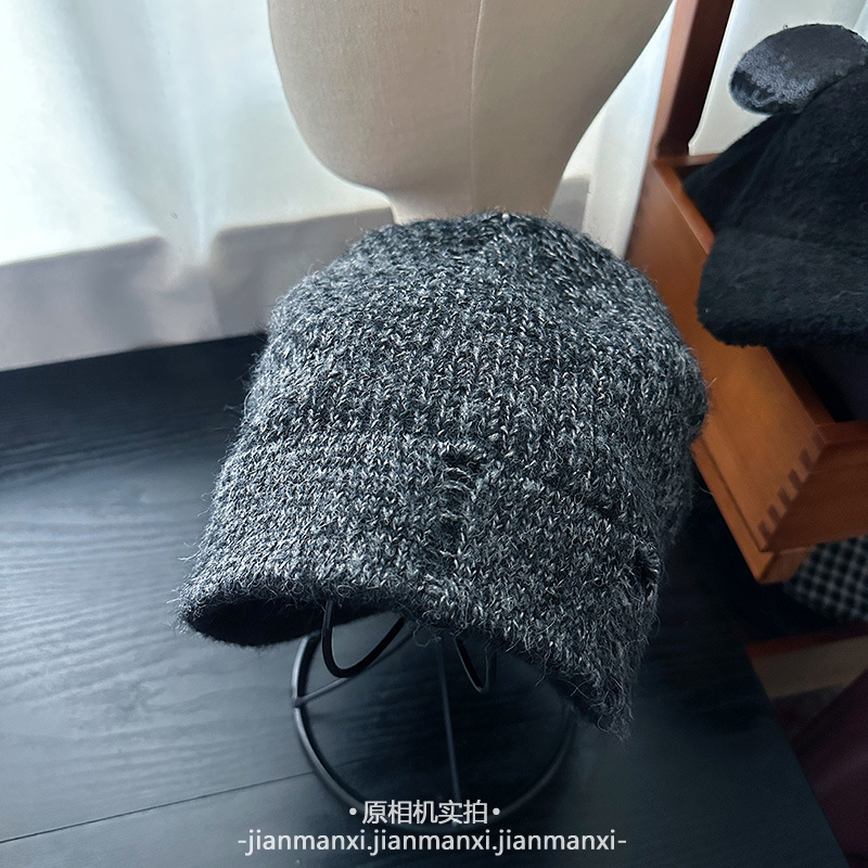 ins混色破洞毛线帽子女秋冬天韩版保暖百搭时尚盆帽网红针织帽潮|undefined
